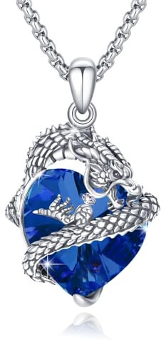 YEESIA Drachen-Halskette für Damen, 925er Sterlingsilber, blauer Kristall, Drachen-Anhänger, Halskette, Retro-Drachen-Schmuck, Geschenk für Frauen