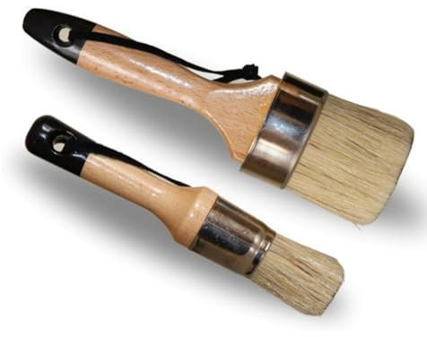 Pavewood Lot de 2 pinceaux de peinture à la craie et à la cire - 1 pinceau rond pour meubles et 1 peinture ovale à la craie - Pinceaux à poils