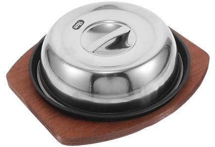 Mikinona Cast Iron Steak Plate Skillet Pan Lid Non-Stick Griddle Pan for Outdoor BBQ Gourmet Cooking Accessory