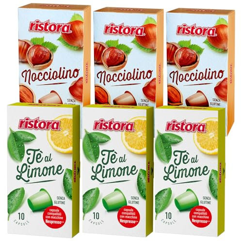 Set 60 Capsule Ristora miste compatibili con le Macchine ad uso domestico Nespresso* 30 the al limone 30 nocciolino