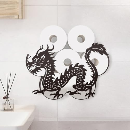 WADORN Schwarz Toilettenpapierhalter aus Metall Mit Chinesischem Drachen, Toilettenpapier Wand Aufbewahrung Mit Eines Drachens Freistehend Wandmontage Dekoration für Badezimmer Küche