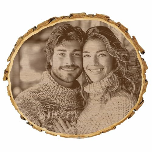 KIWISTAR UG - Baumscheibe 14-16 cm - mit Fotogravur - personalisiertes Fotogeschenk individuell selbst gestalten Valentinstag - Holzscheibe mit Foto und Wunschtext - Naturholz - Geschenk - Türschild