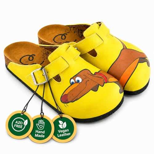 GOBY Clogs Hausschuhe Damen | Handgefertigte Premium Clogs mit Buntem Print – Bequeme & leichte Pantoletten Damen aus hochwertigem Imitationsleder mit Eva-Sohle [ Test SEHR GUT, Note 1.1 *]