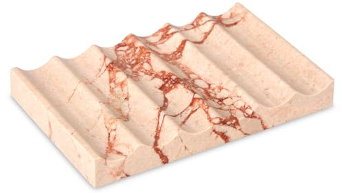 Seifenschale Marmor mit Ablauf Luxuriöse Seifenschale Rechteckige Wellenform Selbstentleerender Seifenbox für Badezimmer Schwammhalter Küche (Rosa)