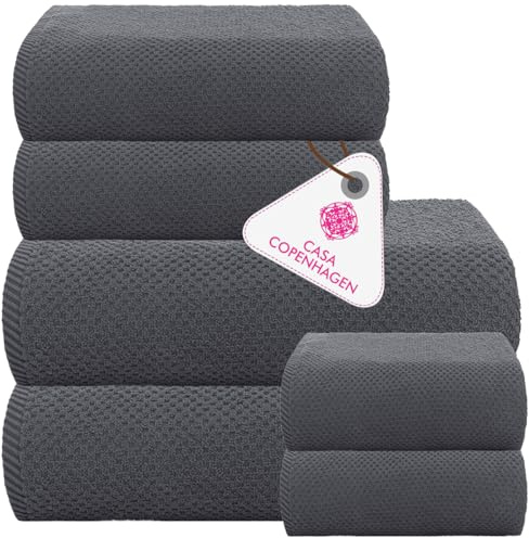 Casa Copenhagen, 6teiliges Designer Handtuch Geschenkset aus 100% ägyptischer Baumwolle Kiefer Grau, 600 g/m² (2Badetücher, 2Handtücher, 2Waschhandschuhe) Geschenkbox für Damen & Herren