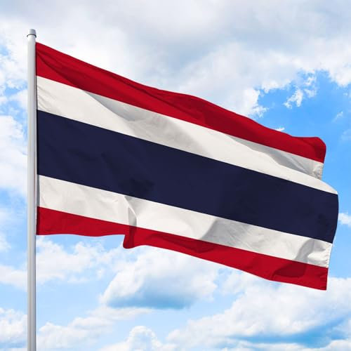Thailand Flagge 120 x 80 cm - für Fahnenmast, Thailandfahne aus reißfestem Fahnen-Polyester-Stoff, Hissfahne Quer wetterfest und UV-beständig