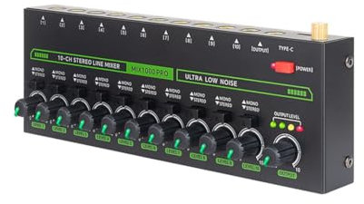 PAGJHRFJG Professioneller Audio Mixer 10-Kanal-Stereomixer mit RGB-Licht & Extrem Geringem Rauschen DC5V Einfache Bedienung EU-STECKER
