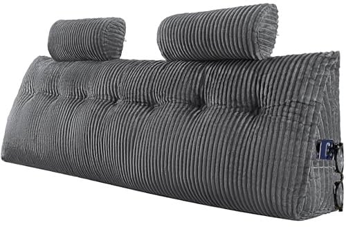 VEVOR Headboard Pillow, King Size Wedge Headboard Pillow with 2 Side Pockets and 2 Headrests, Bed Wedge Pillow with Washable Flannel Cloth, for Reading, Gaming, Resting, Working in Bed, Grey