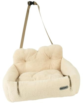 FytStycale Hundetransportbox für SUV mit Sitz und Bett für Welpen, tragbar und waschbar, mit Rutschfester Unterlage und Zwei Gurten, Beige S