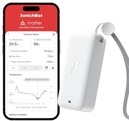 SwitchBot IP65, igrometro per interni ed esterni, termometro Bluetooth con punto di rugiada/VPD/sensore di umidità assoluto, termometro esterno, memorizzazione dati per serra cantina vino