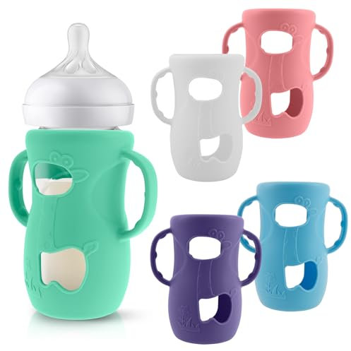 VAVPUP 5pcs Toddler Feeding Bottle Cover with Handles,Heat-Resistant Feeding Nursing Bottle Holders Heat-Resistant Silicone Grip Sleeve for Philips Avent 8oz & Similar(Colorful)