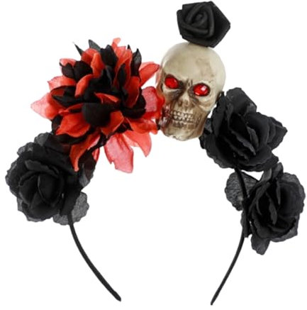 Feizikaw Pinces Cheveux Ensemble serre-tête et collier squelette noir pour déguisement d'Halloween, accessoires pour cosplay et fêtes. (Black, 22x21.5cm)