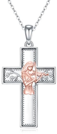 PROESS Kreuz Kette 925er Sterling Silber Musik/Sport Anhänger Halskette Western Kreuz Schmuck Religiöses Geschenk für Frauen