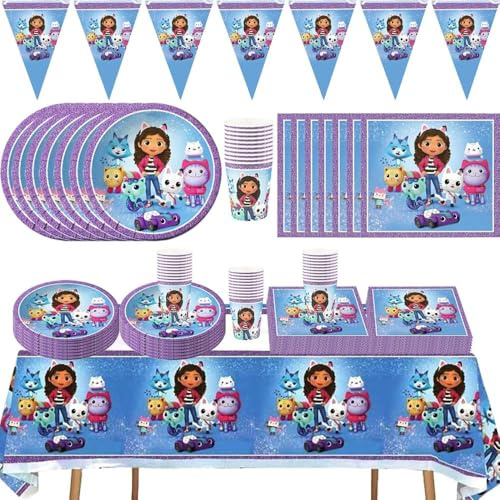 Gb Party - Set di stoviglie da 52 pezzi, per feste di compleanno, con striscioni, piatti di carta, tazze, tovaglioli, tovaglia 6-1