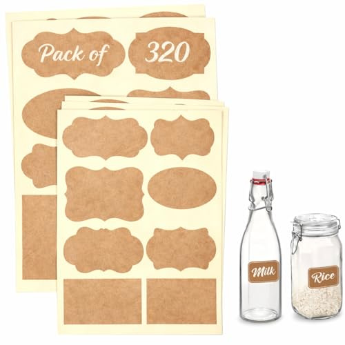 Armiz Kraft Jar Labels–320-Piece Labels Stickers – Self Adhesive Removable Stickers Ideal for Kitchen Jars, Bottles & Containers