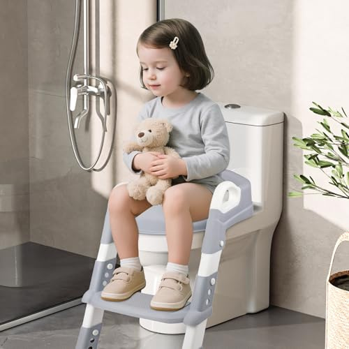 Alivio 2-in-1 Kids Potty Training Seat with Adjustable Ladder, Toddler Foldable Potty Trainer - Non-Slip & Secure Handles Children Toilet Seat 2-7 Yrs