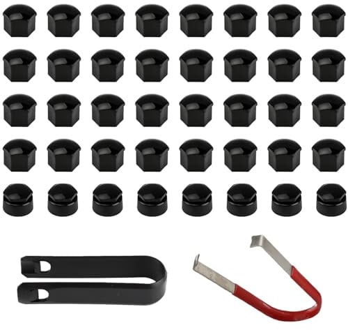 40 Stück Radmutternkappen 17mm 8 spc Diebstahlsicherungsschraubenkappen+32Stück normale Schraubenkappen Radschraubenkappen & Schraubenabdeckung, Abdeckkappen für Schrauben Entfernungswerkzeug(Schwarz)