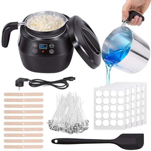 HISUEKIG 150 W Olla Eléctrica Calentador De Cera, Para Velas Crisol De Cera Con Pantalla Digital, para la fabricación de velas con mechas, dispositivo de centrado y cuchara