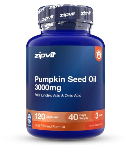 Zipvit Pumpkin Seed Oil Capsules 3000mg - 60% Linoleic & Oleic Acid | Cold Pressed - Rich in Omega 6 & 9 - 3rd Party Tested - 120 Softgels
