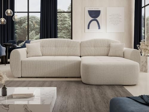 GRAINGOLD Avessio Ecksofa mit Schlaffunktion und Bettfunktion, 282x170 cm, L-Form Sofa, Schlafcouch für Wohnzimmer, Chenille-Stoff, 3-Sitzer Eckcouch, Ecksofa mit Stauraum (Beige)