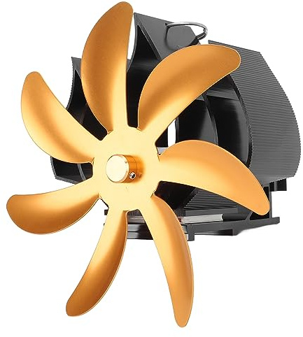 HIFRQVVC Ventilateur de poêle à chauffage, Ventilateur de poêle à bois alimenté par la chaleur, 7 palettes en alliage d'aluminium multicolore, 3 pièces(Gold)
