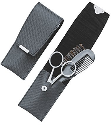 Becker Manicure Barbe + Set - Cheveux, 2 Tlg. Rostfrei, étui En Cuir Noir