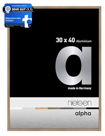 nielsen Bilderrahmen, 30 x 40 cm, Aluminium, Eiche, Fotorahmen zum Aufhängen im Hoch- & Querformat, Echtglas, Alpha