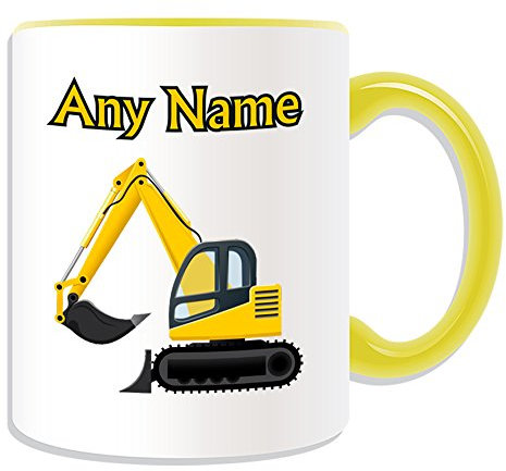 Tazza con escavatore (tema di trasporto, opzioni di colore) – qualsiasi nome/messaggio sul vostro unico – autista cingolato veicolo pesante camion costruzione strada lavoratore JCB CAT pala meccanica HGV