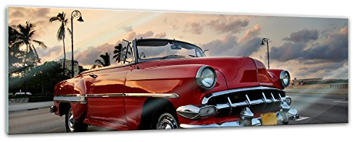 Bilderdepot24 Glasbild - Roter Oldtimer in Havanna - 120x40 cm - Deko Glas - Wandbild aus Glas - Bild auf Glas - moderne Bilderdepot24 Glasbilder - Glasfoto - Echtglas