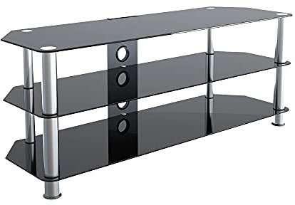 mahara Glass Corner TV Stand – Universal Black Glass TV Unit 125cm wide with Glass Shelves and Cable Management – TV Floor Stand Suitable for up to 60” TVs and Max Weight 45kg