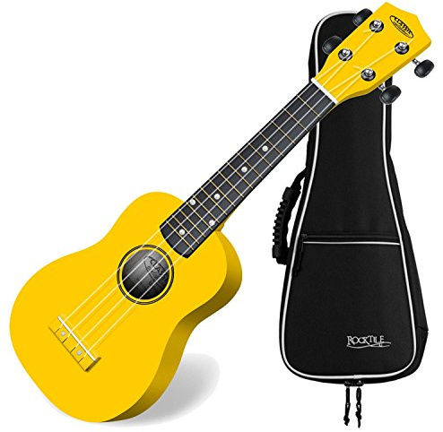 Classic Cantabile US-100 YE Sopran-Ukulele Gelb Set inkl. Tasche, 5 cm) | Sopran Mensur (34, 5 cm), Korpus aus Linde, Hals aus Ahorn, 15 Bünde, Bundmarkierungen im 5., 12. und 15. Bund, 5 mm, Reggae