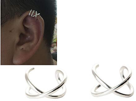 HOMEYU® 925 Sterling Silber No Piercing Ohrmanschetten Criss Cross Lines Ohrmanschette für oberen Ohrknorpel, Fake Conch Ohrring 1 Paar