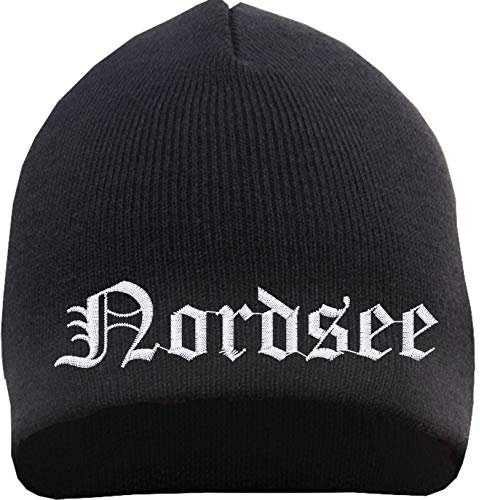 HB_Druck Nordsee Beanie Mütze - Altdeutsch - Bestickt - Strickmütze Wintermütze Einheitsgröße Schwarz