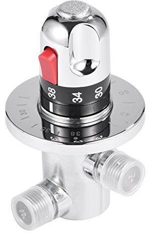 Vanne Mélangeur Eau Chaude Froide Mitigeur Thermostatique en Laiton Solide Valve de Mélange Température Fixe pour Lavabo Cuisine Salle de Bain Toilette G1/2