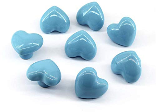 Flomore knauf keramik Blau für Schrank, Schublade, Herzform Griffe für Kinderzimmer Schrauben enthalten (8 Stücke)