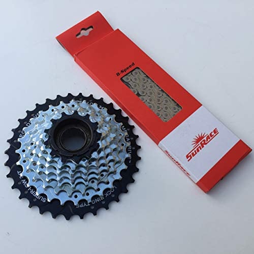 SunRace Verschleißset Kette CNM84 Silber + Schraubkranz MFM568 8-Fach 13-34 Zähne