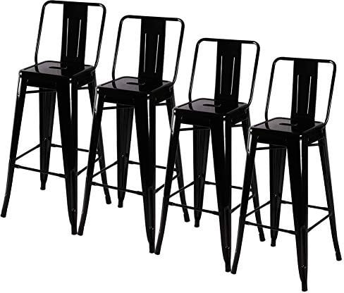Warmiehomy Black Bar Stools Set of 4, Industrial Metal High Barstools Dining Chairs Kitchen Breakfast Bar Stools with Backs for Kitchen Island Counter Cafe Pub Bistro
