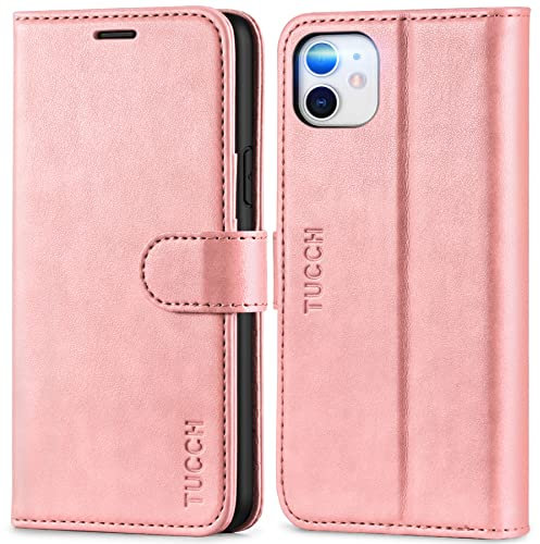 TUCCH Wallet Case for iPhone 11 (6.1), Protective Magnetic PU Leather Case with RFID Blocking Card Slot Viewing Stand [Shockproof TPU], Folio Flip Foldable Cover Compatible with iPhone 11, Rose Gold