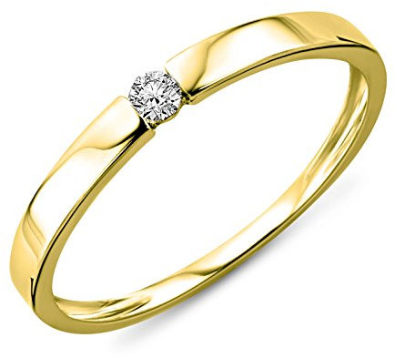 MIORE Ring Damen 0.05 Ct Solitär Diamant Verlobungsring aus Gelbgold 9 Karat / 375 Gold, Schmuck