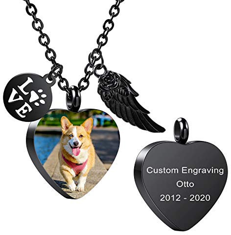 MeMeDIY Personnalisé Cœur Empreinte de Patte Cendres Urne Pendentif Collier Coutume Nom/Photo/Date pour Femme Homme Animal de Compagnie Amoureux Mémorial Souvenir D'animal de Compagnie -A2-2