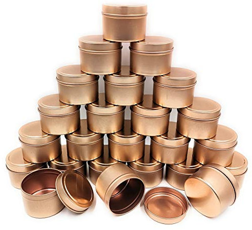 NRANSON Candle Making Kit: 24 Pack 8 Oz Rose Gold Metal Candle Tins with Lids, 50 Cotton Wicks, Adults, Unfoldable
