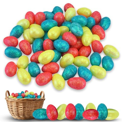 Glitzer-Eier mit Aufschrift Happy Easter, 3 cm, 60 Stück – Mini-Eier für Motorhaube, Hut, Party, Heimdekoration, Glitzer-Schaumstoff-Ei-Ornamente, hoppige Ostern, Kunst und Handwerk,