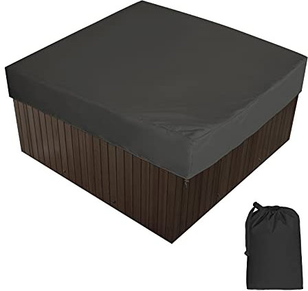AMGJ Bache d'extérieur pour Spa Housse de Bain à Remous Carrée Etanche Couverture de Spa en Tissu Polyester 190T Anti-poussière Anti-UVavec Un Sac de Rangement 7 Tailles au Choix,Noir,210x210x30cm