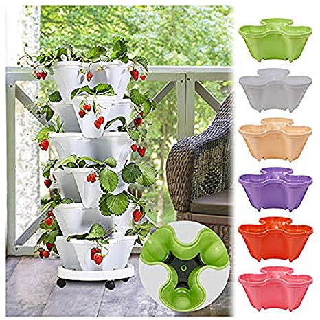 Amini Stapelbaren Pflanztopf Blumentöpfe Kunststoff Pflanztopf mit Untersetzer Vertikaler Garten Pflanztopf Pflanzgefäß für Tomaten Erdbeere Kartoffeln Gemüs Blumen Pflanzen Blumentopf -Set (3pc-Rot)
