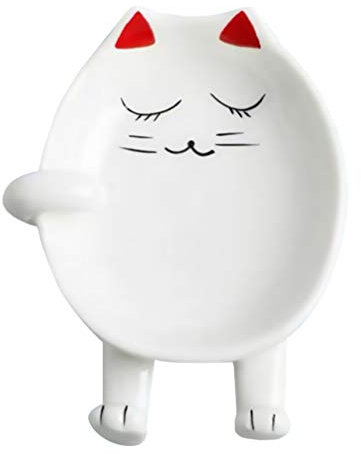 Lurrose Ceramic Cat Spoon Rest Ceramic Spoon Holder Teaspoon Rest Porcelain Cat Utensil Holder for Home Kitchen Restaurant (Red)