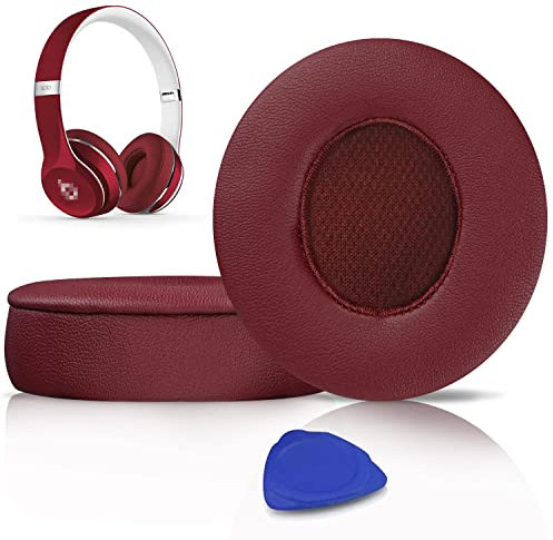 SoloWIT Earpads Cushions Replacement for Beats Solo 2 & Solo 3 Wireless On-Ear Headphones, Ear Pads with Soft Protein Leather, Added Thickness - (Burgundy)
