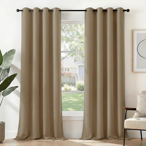 Deconovo Thermal Insulated Blackout Curtains, Anti-Cold, Modern Design with Eyelets, Curtains for Boy's Bedroom, 140 x 300 cm (Width x Height), Taupe, 2 Pieces