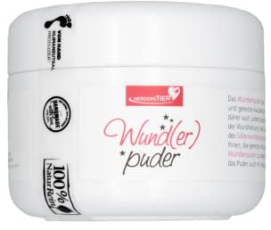 HERZENSTIER Wund(er) Puder 45g für Hund, Katze & Pferd - Trocknet nässende Wunden schnell, Hautberuhigend bei Verletzungen & Hautausschlag - Ideal für öffene Stellen