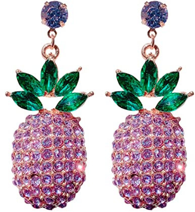 Ohrringe Hängend Damen Modeschmuck Kreative Persönlichkeits-Frucht-Ohrringe mit -Ananas-Frauen-Ohrringen S925 Silberne Nadel Cosplay Ohr Deko für Erwachsene (Purple, One Size)