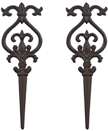 Relaxdays Gartenstecker 2er Set, Antik-Design, HxB 35x12 cm, Beet & Blumentopf, Gartendeko für draußen, Gusseisen, braun